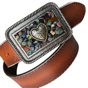 Vintage Western Heart Buckle Silver Tone with Natural Stones